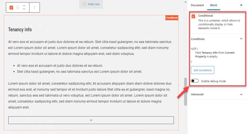 Displaying content only when the selected custom field is not empty